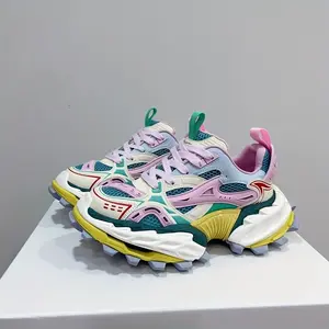 UYCEKK Shoes for Men Trendy Large-sized Dad Shoes, Thick-soled And Anti-slip Soles In Pink, Green And Yellow Contrasting Colors, Breathable Mesh Strap Closure, Casual Shoes And Sports Shoes for Daily Streetwear, Outdoor Light Sports And Travel Scenarios