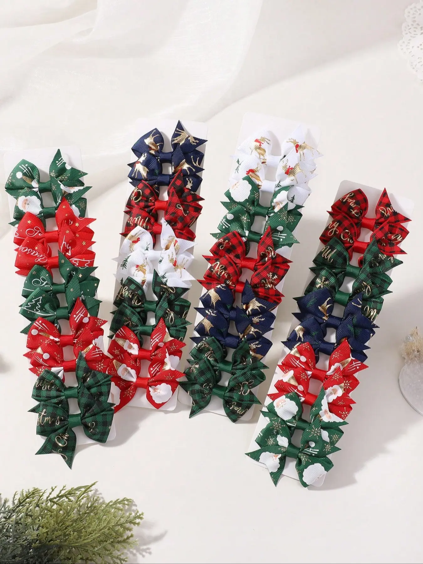10pcs Christmas Themed Bow Print Hair Clips, Hair Bows, Fashion Kids Hair Accessories, Festive Holiday Style, Perfect Gift Idea, Hair Accessory Set
