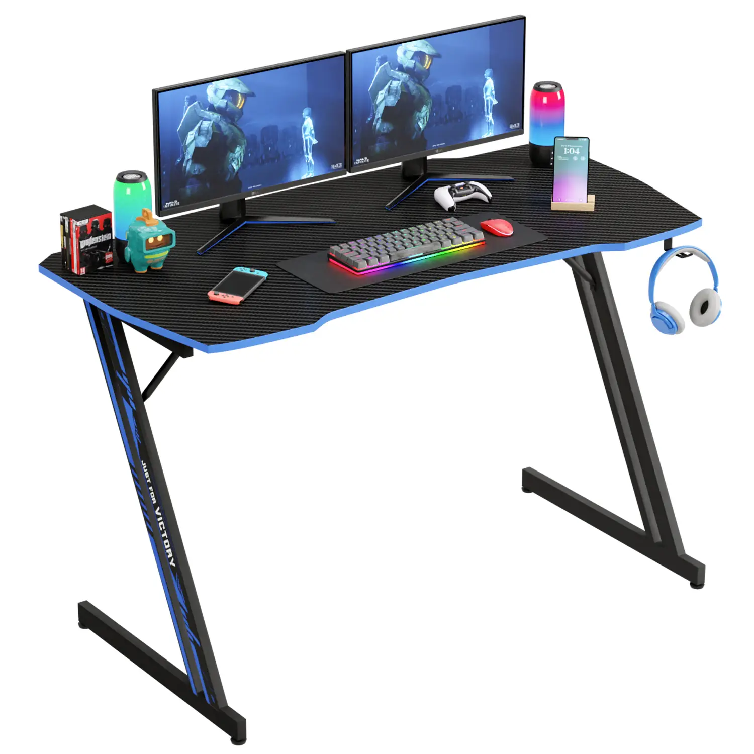 35/39/47 Inch Modern Computer Desk Carbon Fiber Surface for Home Office with Headphone Hook Sturdy Workstation Table Z-Shaped with Spacious Desktop