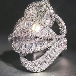 Elegant Shiny Three Leaf Cubic Zirconia Womens Ring Bohemian Style Wedding Party Bridal Engagement Cocktail Party 3rd Anniversary Accessory Daily Elegant Versatile