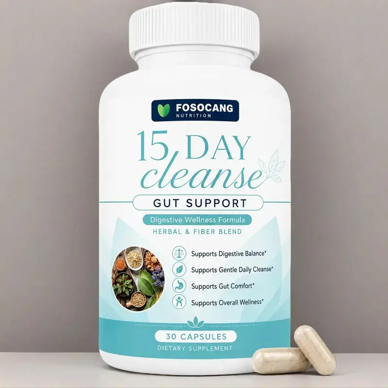 FoSoCang-15 Day Cleanse - Gut and Colon Support | Caffeine Free | Advanced Formula with Senna, Cascara Sagrada, & Psyllium Husk | Non-GMO | 30 capsules /Healthcare,Dietary,Supplement,Fitness,Vitamin,Edible