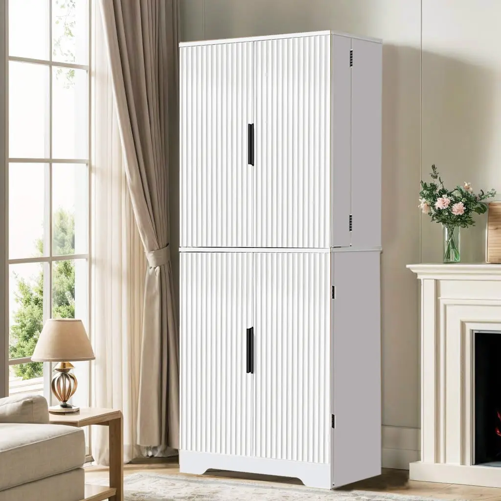 Modern Farmhouse Sturdy Wood Cabinet with Doors - Large-Capacity Freestanding Buffet Cabinet, Easy-Assembly Modern Space-Saving Indoor Furniture for Dining, Living Rooms