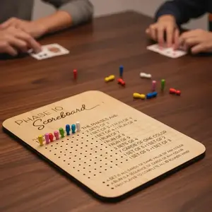 Wooden Phase 10 Score Board, 1 Set Wooden Phase Scoreboard with 8 Colored Pegs, Fun Table Board Card Game Accessories for Party Family Game Night, Tabletop Games