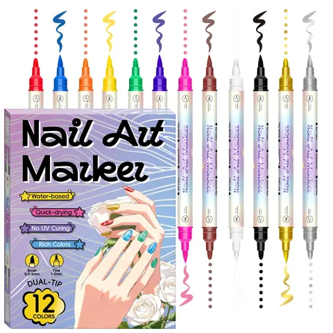 12/24 Color Nail Art Pens, Nail Art Manicure, DIY Graffiti Nail Art Highlight Border Pen Set, Acrylic Marker Pen Kit, Professional Nail Design Tools, Nail Art Drawing, Nail Art Supplies