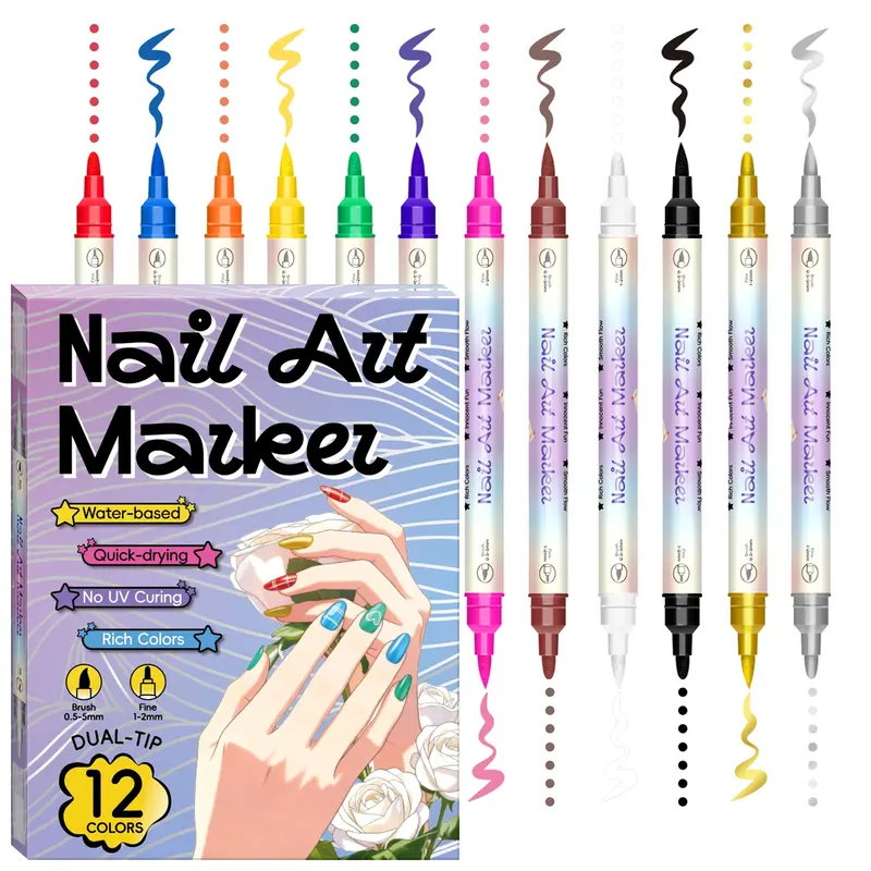 12/24 Color Nail Art Pens, Nail Art Manicure, DIY Graffiti Nail Art Highlight Border Pen Set, Acrylic Marker Pen Kit, Professional Nail Design Tools, Nail Art Drawing, Nail Art Supplies