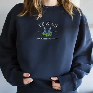 Texas Bluebonnets Embroidered State Flower Crew Sweatshirt