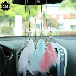 New Car Rearview Mirror Hanging Pendant Decoration Cute Bow For Mickey Mouse Feather Shape Girl Woman Goods Interior Accessories