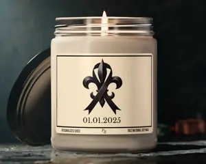 New Orleans Remembrance candle, Fluer De Lis with black ribbon candle, Louisiana Love Candle