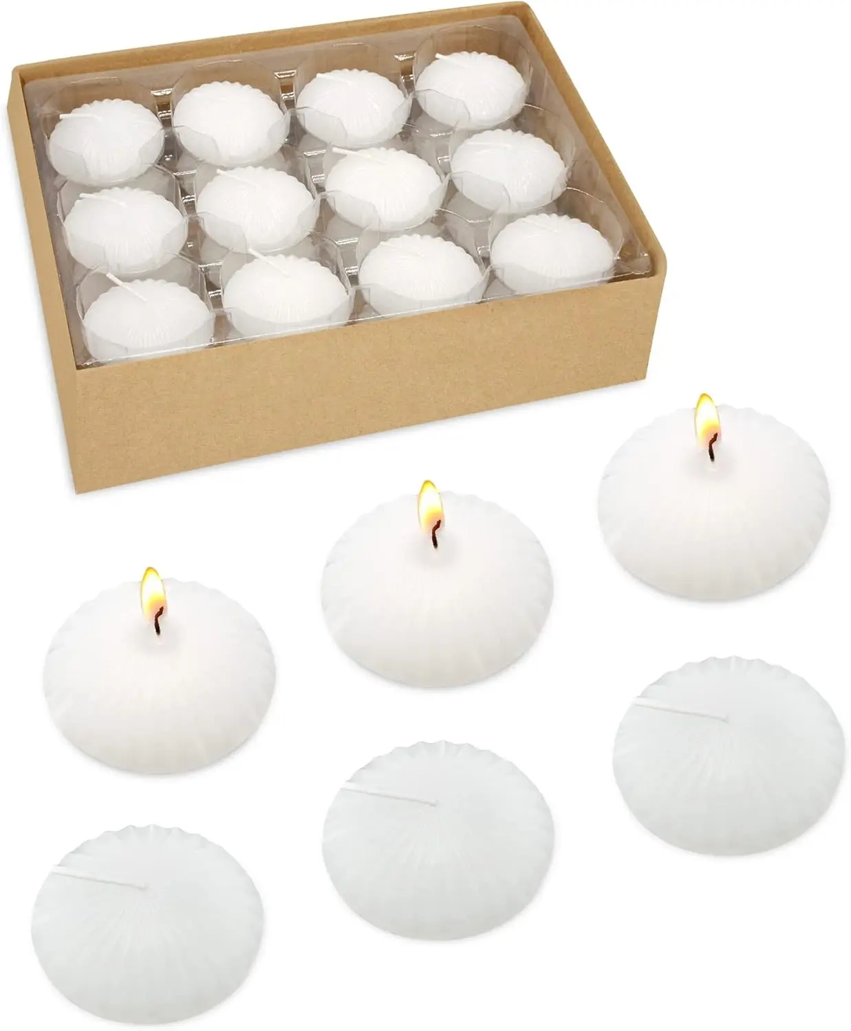 24 Pack 2 Inches White Floating Water Tealight Candles for Cylinder Vases Centerpieces Wedding Dinner Party Spa Treatments