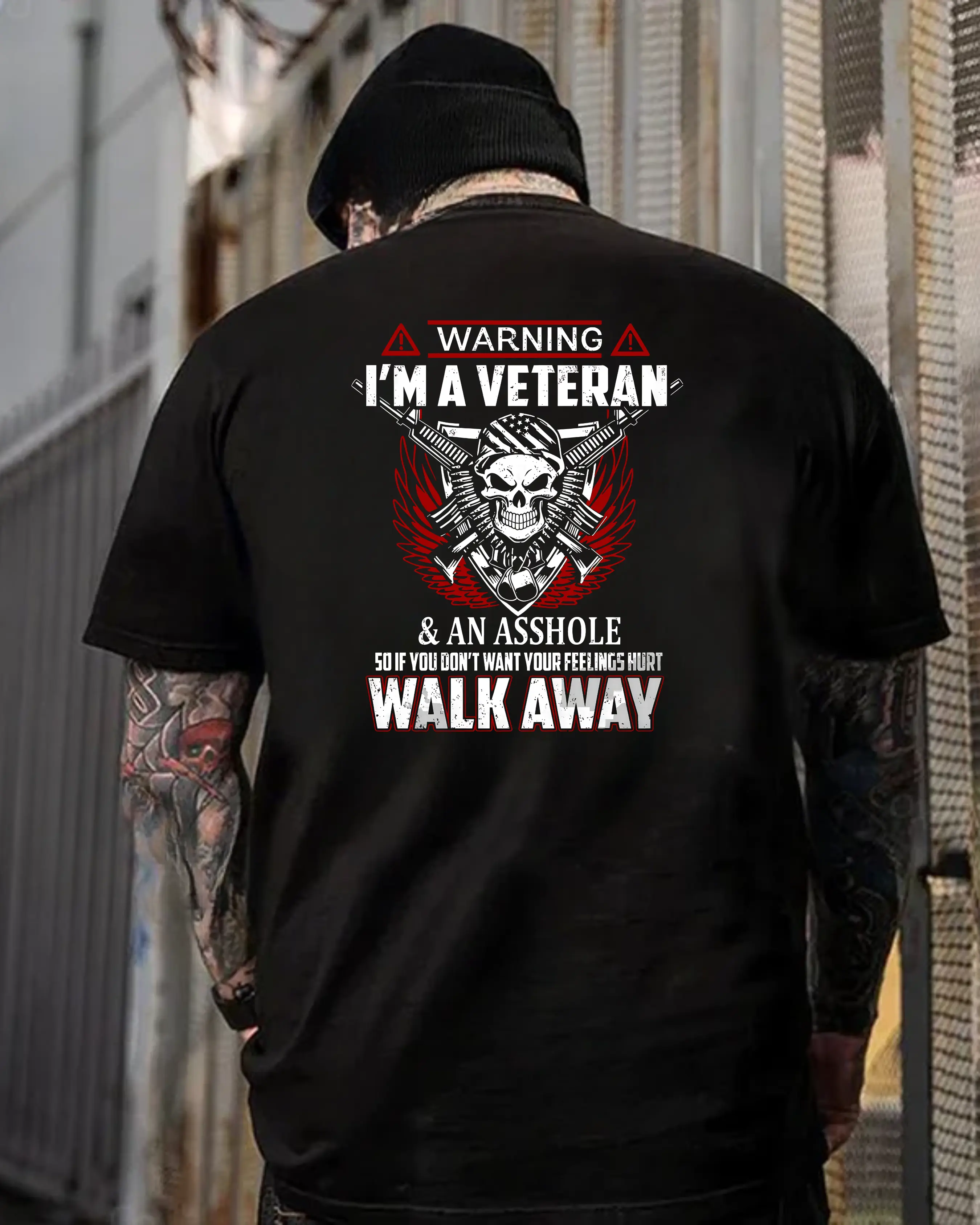Warning I’m A Veteran & An Ashole Walk Away T-Shirt, Sweatshirt, Hoodie – Veteran Attitude Graphic Apparel, Bold Statement Unisex