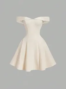 Women's Off Shoulder Bow Mini Dress, Elegant Party Dress, White Cream Graduation Dress, Wedding Guest Dress, Tea Party Cottagecore Dress