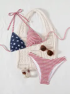 New Two-Piece Swimsuit Set, Sexy Halter Neck Bodycon Thong Bikini, Women's Swimwear, Halter Bathing Suit, Fashionable and Stylish