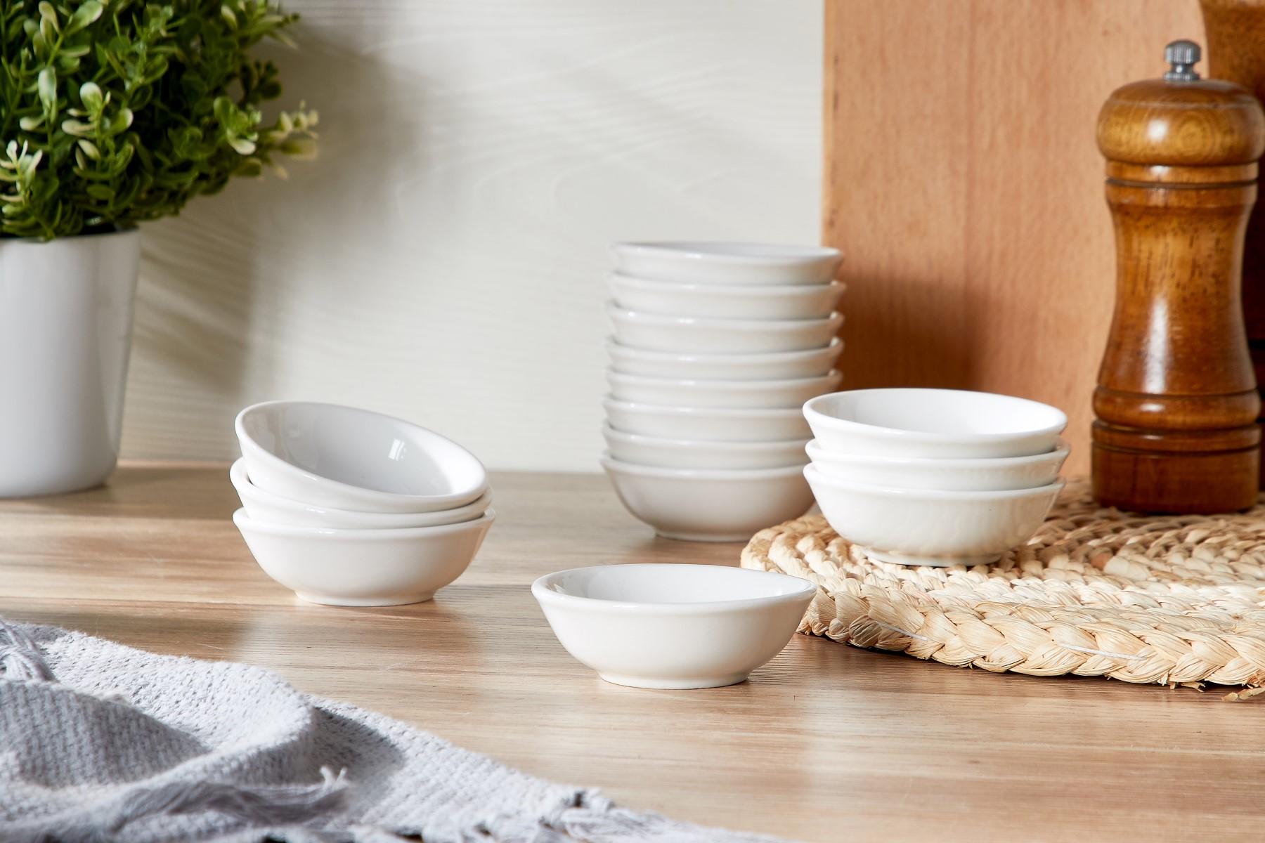 12 & 24 Pack 1.2 Oz Small Ceramic Dipping Bowls Bulk, White Soy Sauce Dishes for Ketchup, Olive Oil, Sushi, Appetizer & Condiments ,white