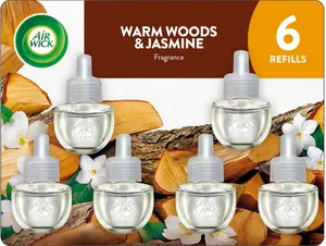 AIR WICK® Plug In Scented Oil Air Freshener Refill Pack - 6 Count Oil Refill Warm Woods & Jasmine 6 ct., Essential Oils