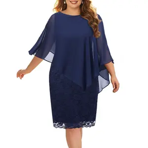 Pinup Fashion Women's Plus Size Cape Dress with Chiffon Overlay Wedding Guest Bodycon Lace Dresses  SwimWeek  summervibes