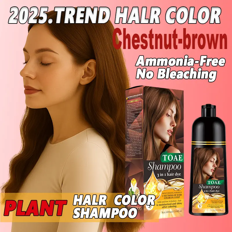 TOAE 3in1 Hair Color Shampoo, Hair Dye Shampoo, Instant Grey Hair Coverage, Wine Red, Chestnut Brown, Golden Brown ,Grey,Natural Black, Perfect Gifts for Women&Men Gentle Haircare hair dye shampoo Trfj/Chestnut-Brown 3-in-1