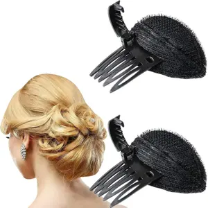 2Pcs Black Puff Hair Cushion with Clips, Fluffy Hair Pad, Sponge Clip Bun Comb and Bump It Up Hair Base Set for Women and Girls DIY Hairstyles
