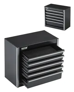 Tool Box Metal 8.6-inch, Portable Metal Tool Box with 5 Drawers, Small Tool Chest with EVA Liners and PP Feet Pads, Heavy-Duty Steel With Ball Bearing Opening and Powder Coated Finish, Black