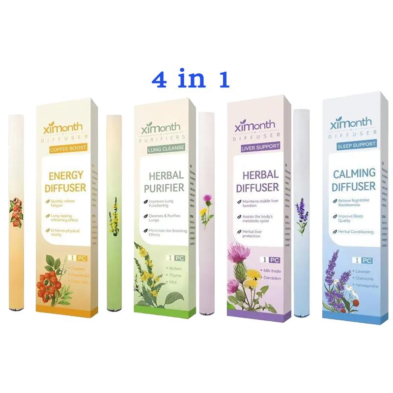 {Flash Sale 3   box}[4 in 1]Ximonth 4 flavors Herbal Diffuser Set with Mullein Thyme & Mint Extracts for Lung Cleanse Sleep Support 600 Uses Natural Remedies for Wellness