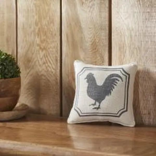 6x6 Rooster Silhouette Pillow, Cotton Shell with Slub Weave, Farmhouse Look Rustic Vibe Decorative Pillow for Bedding & Linens