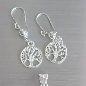 950 Silver Earrings and Pendant Set with Tree of Life Design for Women's Jewelry