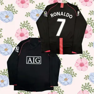 2007 2008 Away Retro Black No.7 Ronaldo Long Sleeved Soccer Jersey