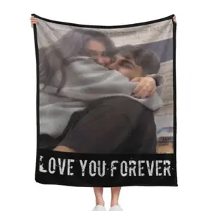 Personalized Custom Photo Couple Blanket, Soft Flannel All-Season Throw for Home Office Travel, Ideal Anniversary Birthday Gift