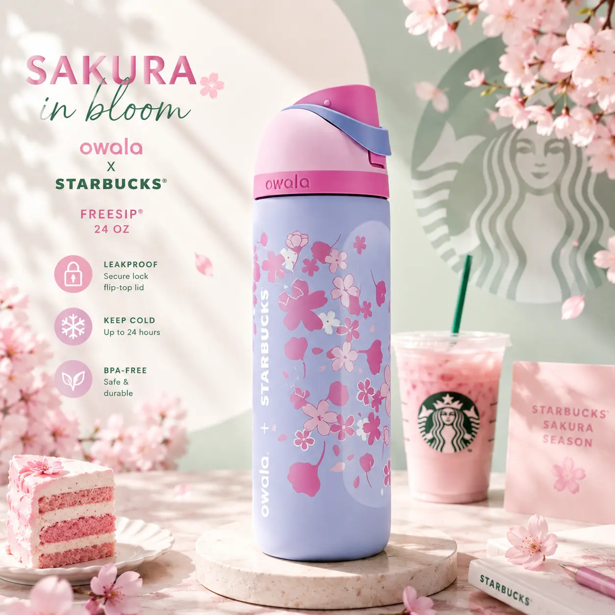 Starbucks x Owala 24oz FreeSip Insulated Stainless Steel Water Bottle, Kitchenware Drinkware for Daily Hydration