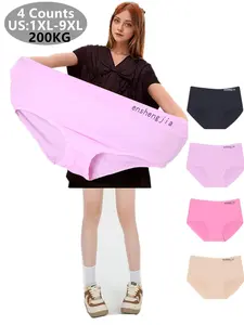 Plus Size Solid Color Letter Print Briefs, Breathable Comfortable Panty for Daily Wear, Women's Underwear for All Seasons