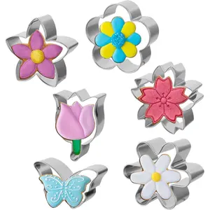 6PCS Flower Cookie Cutters, Stainless Steel Cookie Cutter Set with Daisy, Tulip & Butterfly Shapes, Baking Tools for Sugar Cookies, DIY Homemade Desserts (Assorted Designs)
