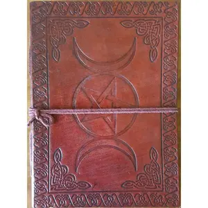 5" x 7" Triple Moon Pentagram Leather Journal — Blank Book with Cord