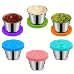 6-Pack Stainless Steel Salad Dressing Containers, 2.4 Oz Reusable Sauce Jars with Leak-Proof Silicone Lids, Durable Kitchen Utensils