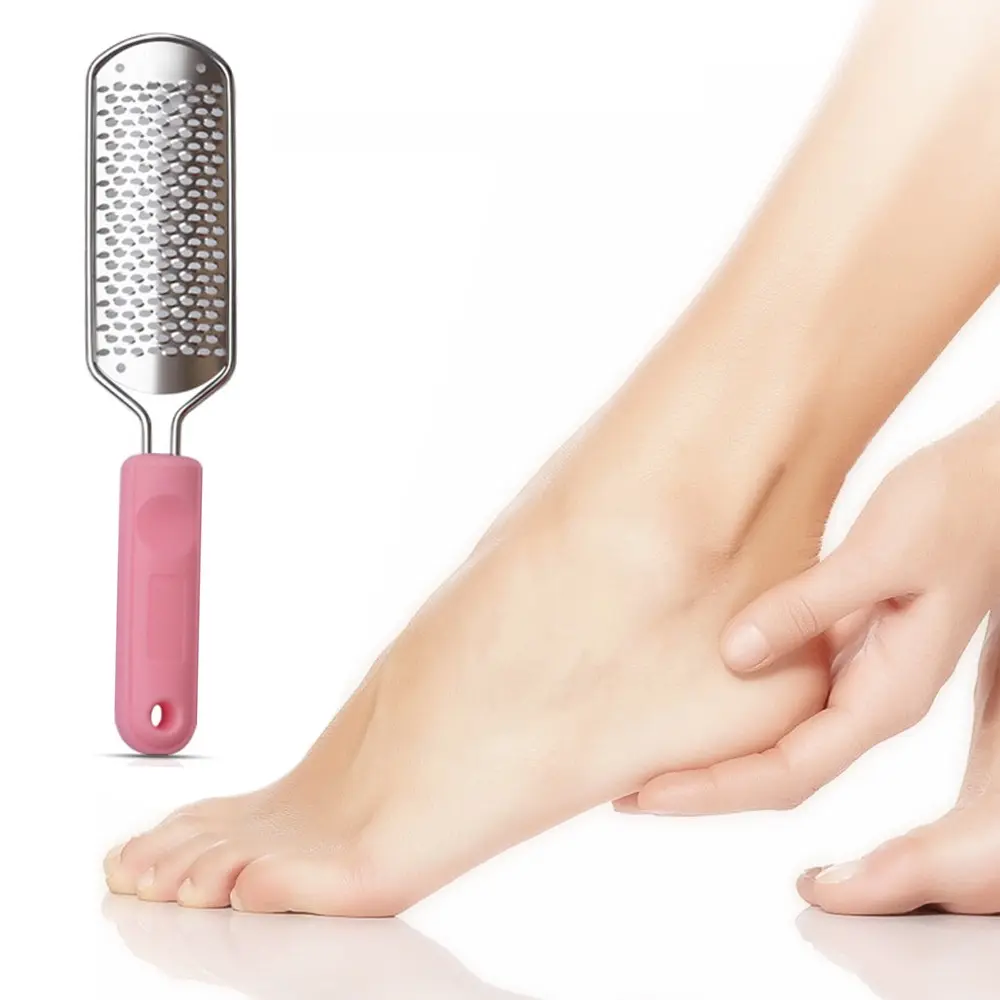 1PC Pink or Black Foot File for Dead Skin, Stainless Steel Pedicure Rasp with Easy-Grip Handle for Home, Spa Days & Travel