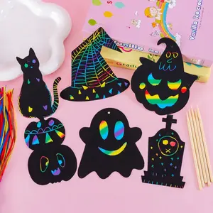 【Hot Selling】Halloween Christmas Scratch-Off Set, Rainbow Mask DIY Craft Kit, Classroom Family Party Holiday Gift, 12/48 Pieces