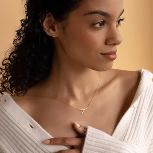 Sideways Gold Initial Necklace for Women 18K Gold Plated Stainless Steel Dainty Letters Pendant Personalized Name Necklaces