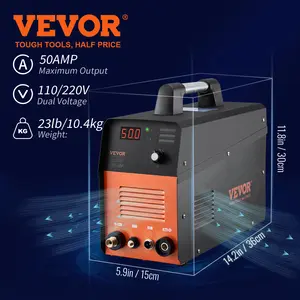 VEVOR Plasma Cutter, 50Amp, Non-Touch Pilot Arc Air Cutting Machine with Torch, 110V/220V Dual Voltage AC IGBT Inverter Metal Cutting Equipment for 1/2" Clean Cut Aluminum and Stainless Steel