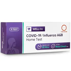 WELL Life COVID-19/Flu A&B Home Test, 1 Test, Covid Home Test FDA EUA Authorised, Result in 10 Minutes, Non-invasive Home Testing Kit