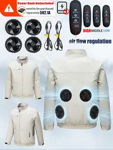 4 Fan Long Sleeve Work Air Conditioning Jacket, 4 Fans 2 Speed Lines, Unisex, Outdoor Fishing Camping Indoor Use, No Battery Included
