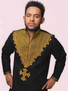 Embroidered Habesha Men’s T-Shirt: Stylish Ethiopian Traditional Wear, Modern Cultural Tilet Outfit, Perfect for Weddings, Holidays, Festive