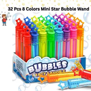 Neon Colors Star-Shape Mini Bubble Wands, 32-Piece Bulk Toys for Ages 2+ Kids, Easter Gifts, Birthday Party Supplies