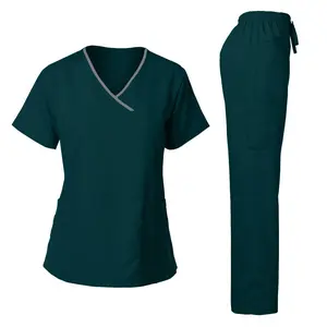 MedicalUniformWomen'sScrubSetStretchContrastBindingandPants
