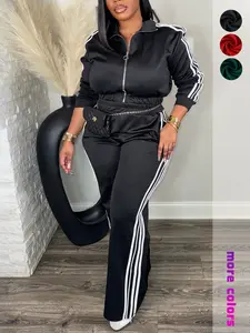 Plus Size 2 Piece Tracksuit Set for Women – Zip Up Long Sleeve Jacket and High Waist Pants, Casual Streetwear Outfit, Plain Tracksuit Set