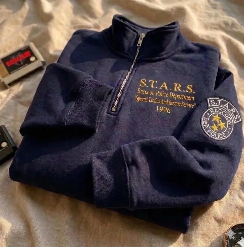 Tactical Unit Embroidered Quarter Zip, Survival Horror Sweatshirt, Zombie Police Inspired Gamer Pullover