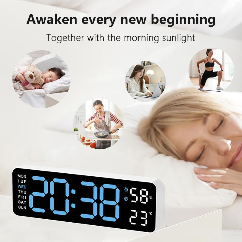 【TikTok Hot Seller】Decorative LED Digital Wall Clock - Bedroom Alarm with Temperature, Countdown Timer, Auto Dimming & Snooze - 12/24H Display,for Home, Office & Dorm,USB & Battery Charging,Large Screen Wall Clock,Multifunctional Alarm Clock Gift