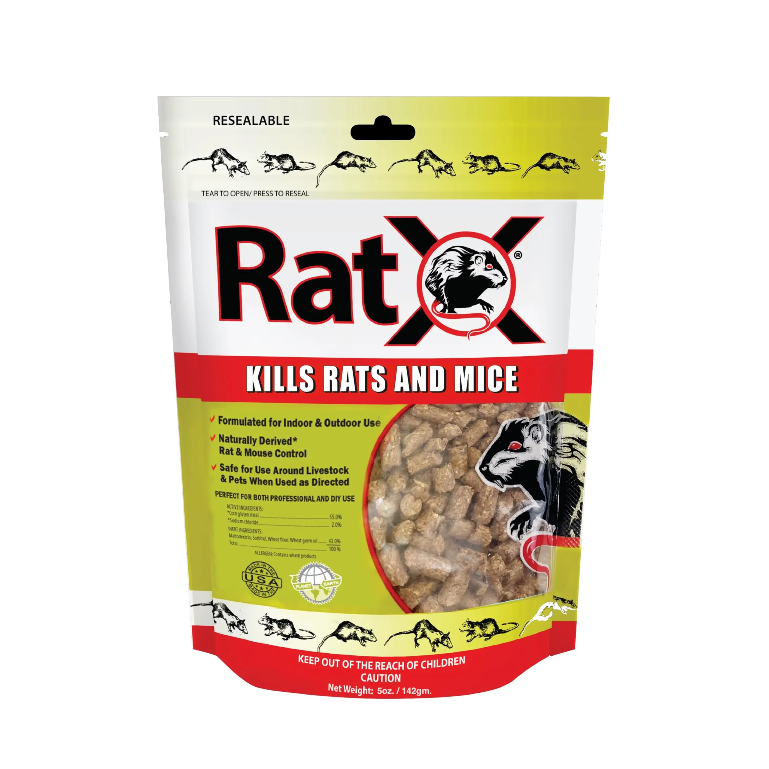 Non-Toxic Rodent Control Pellets for Rats and Mice, Indoor & Outdoor Pest Bait, Natural Formula with Mechanical Action, 5 oz