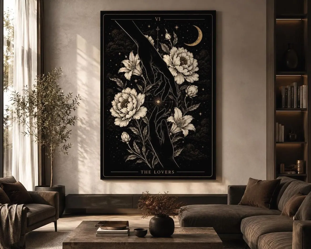-The Lovers Tarot Poster - House Decor, Romantic Gothic Wall Art, Witchy Print, Dark Academia Celestial Wall Art