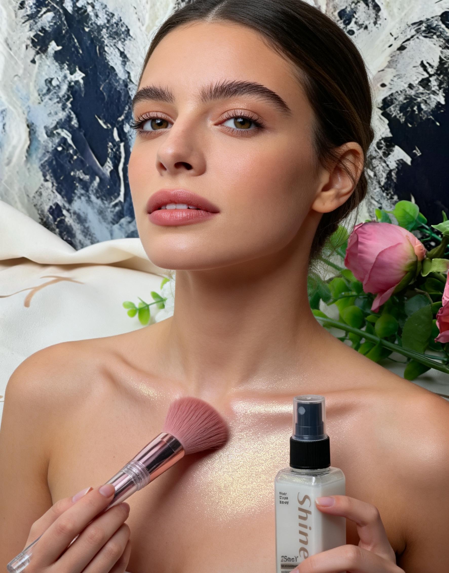 Sculpt Your Glow: Shimmer Mist & Brush Set for Collarbones, Cheeks & More