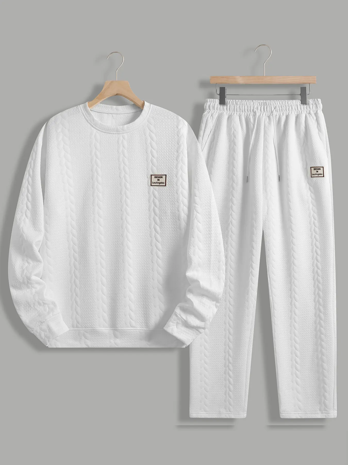 Men's 2-Piece Solid Color Athletic Tracksuit Set - Jacquard Weave, English Embroidery, Long Sleeve, Full Length Casual Sports Activewear, Tracksuits, Mens Clothing, Xl