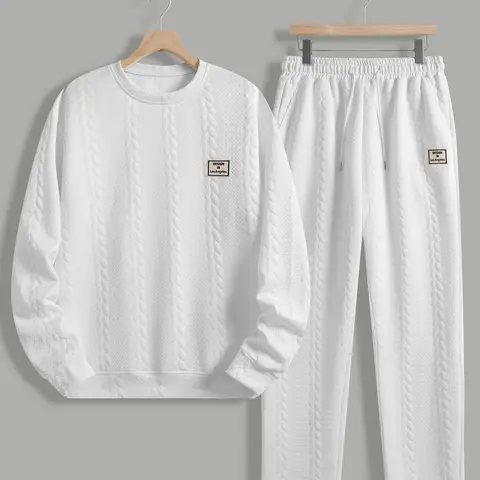 Men's 2-Piece Solid Color Jacquard Weave Tracksuit - Long Sleeve, Full Length, English Embroidery, Athletic Fashion Activewear, Male Sport-to-Casual All Seasons Casual Sports Suit, Sweatsuit Set, XL