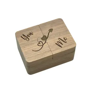'You and Me' Wooden Puzzle Ring Box with Magnetic Lid - Arrow Design for Wedding and Proposal - Dark Walnut Finish Organiser Felt Engraved Quad Insert